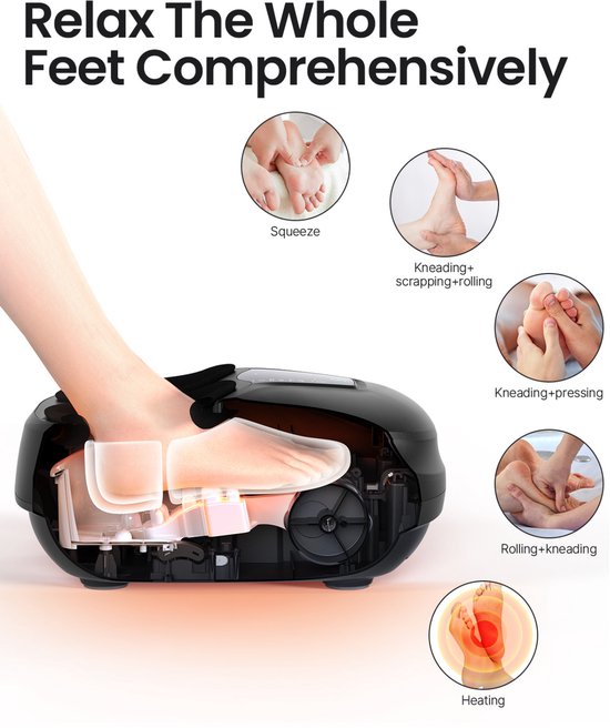 RENPHO Masseur de pieds Shiatsu FM058R - Design compact - Fonction chaleur - Intensité réglable - avec télécommande - Noir