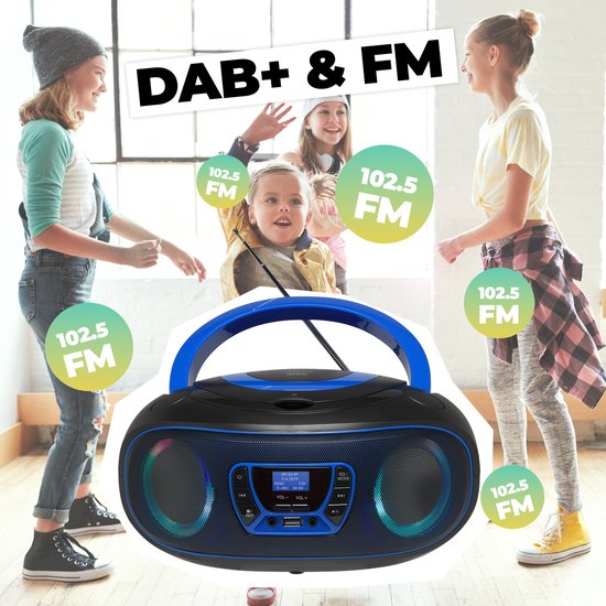 Denver Portable DAB Radio CD Player Kids - Bluetooth - Light Effects - Boombox - AUX - FM - TDB212BLUE