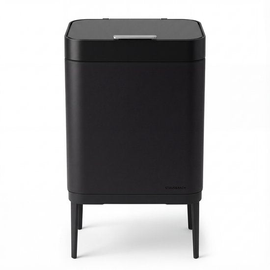 Poubelle avec compartiment de 60 litres - Avec anneaux de tri sélectif 2x 30 litres - Acier inoxydable - Noir - 42x33x76 cm - STAUS&BACH Nuvio