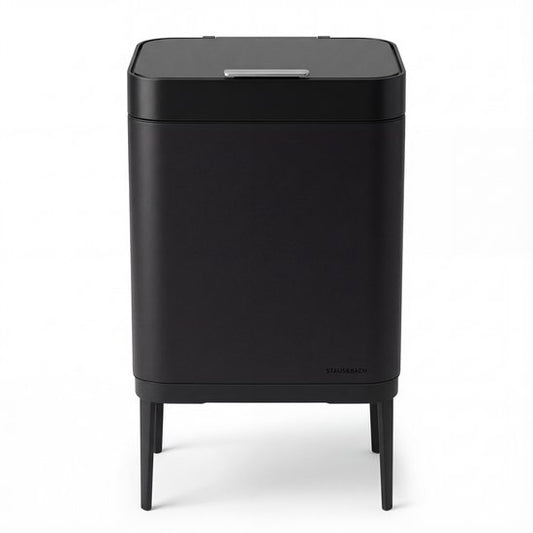 Poubelle avec compartiment de 60 litres - Avec anneaux de tri sélectif 2x 30 litres - Acier inoxydable - Noir - 42x33x76 cm - STAUS&BACH Nuvio