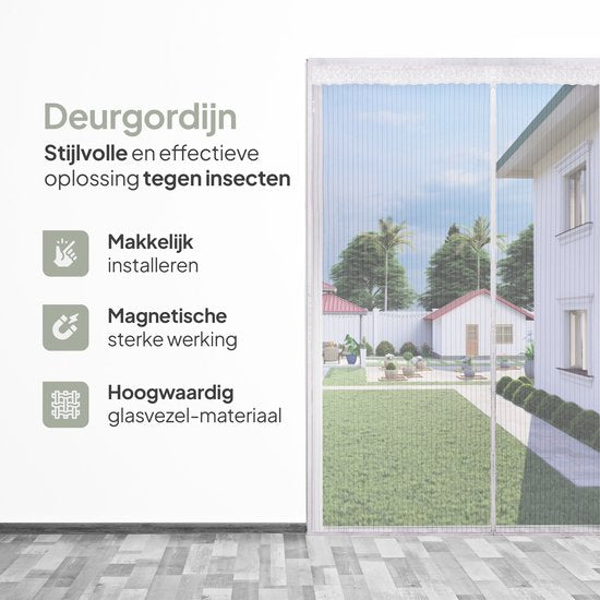 O'DADDY Rideau de porte Deluxe FIBER - Rideau à lames magnétiques - Pour les nouvelles constructions et les portes standard - Installation facile - Blanc Hor - 184x230 cm
