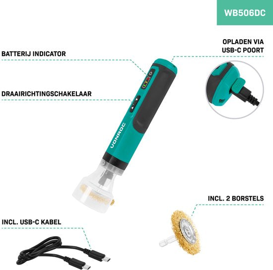 VONROC Brosse à désherber électrique - 4V - Câble USB-C inclus