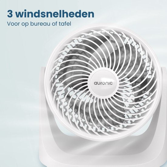 Ventilateur de table Auronic - 3 vitesses - Mini-ventilateur - Ventilateur sur pied - Possibilité de fixation murale - 41 dB - Oscillation à 90° - Portée de 7 mètres - Blanc