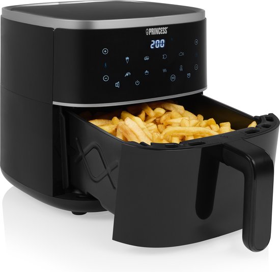 Friteuse à air chaud numérique Princess 182238 - 4 litres - Sans PFAS - Grand format - Friteuse à air chaud - Noir - Écran tactile numérique - 8 programmes automatiques - Grille réglable en hauteur incluse