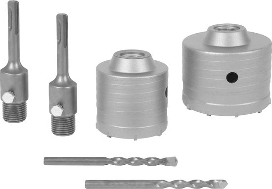 VONROC Jeu de scies cloches SDS-Plus - 2 pièces - 68-82mm - Universel - Comprend un foret, un foret central et un adaptateur SDS-plus