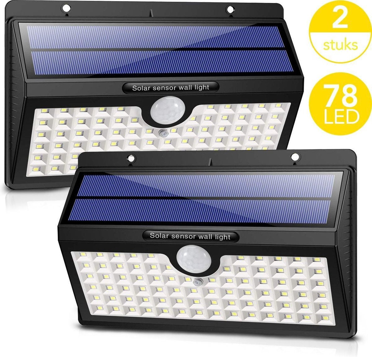 Auronic Lampe solaire d'extérieur avec détecteur de mouvement - Lampe solaire de jardin - Lampe murale - 78 LED - IP65 - 2 pièces - noir