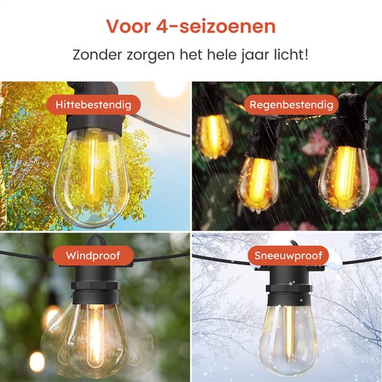 Partizzle 15m de guirlande lumineuse solaire imperméable - Dimmable - LED Lumière solaire de jardin - Guirlande lumineuse de camping - Guirlande lumineuse solaire pour l'extérieur - 2700K / Blanc chaud