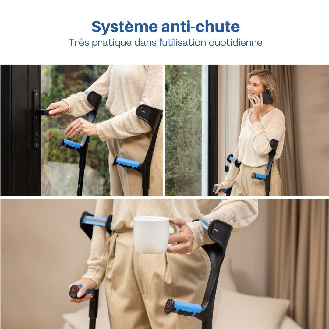 Ensemble de béquilles de marche et de coude SafeLife® - 2 pièces - Hauteur réglable - Design ergonomique - Stable et léger - Aluminium noir et plastique