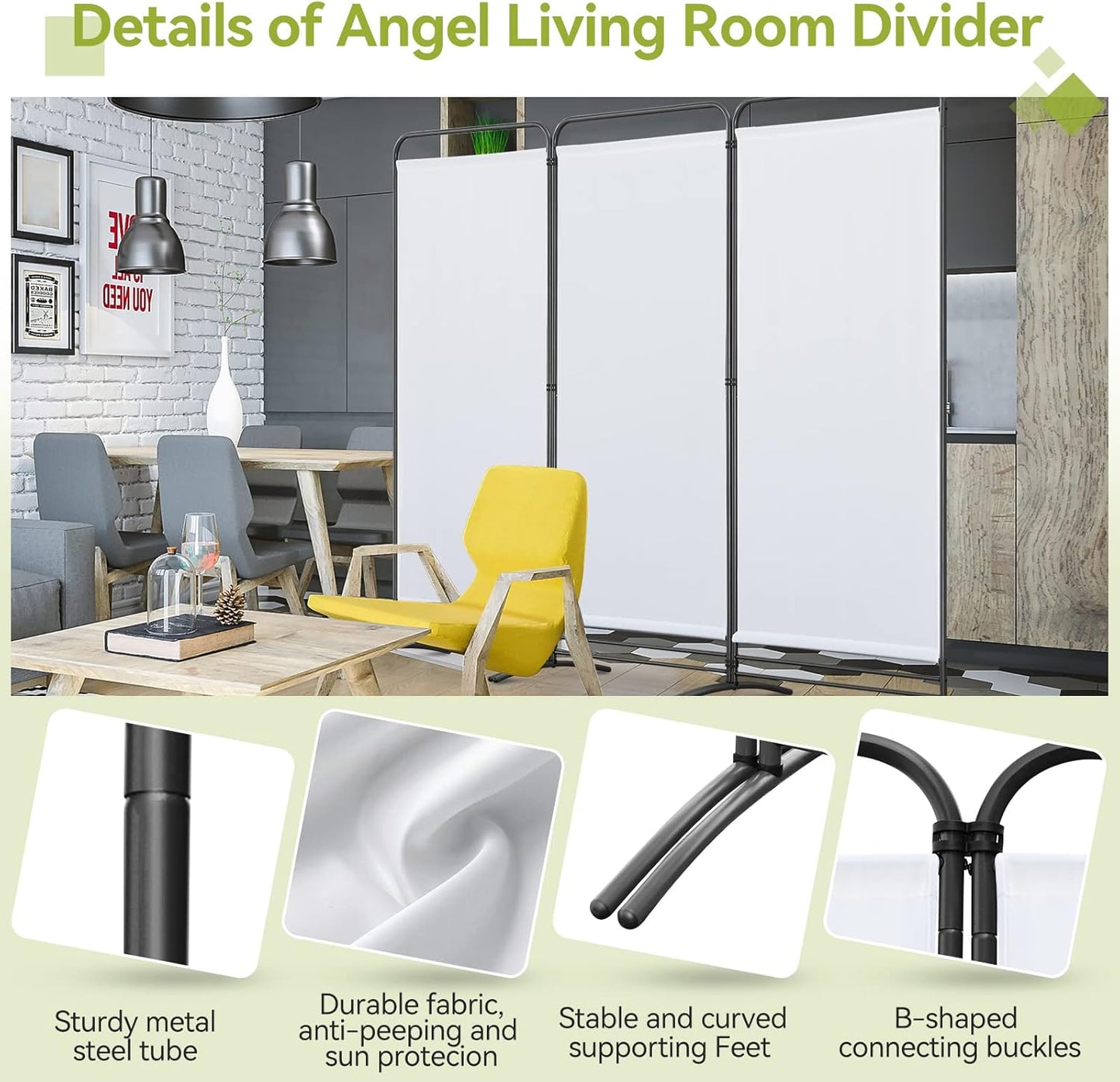 Angel Living Paravent 3 Panneaux - 243 x 180 cm - Blanc