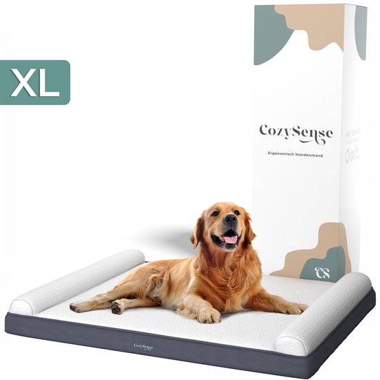 CozySense® Coussin orthopédique pour chien 100 X 70 cm - Taille XL - Imperméable - Convient comme coussin de banc et lit pour chien - Housse lavable - Blanc