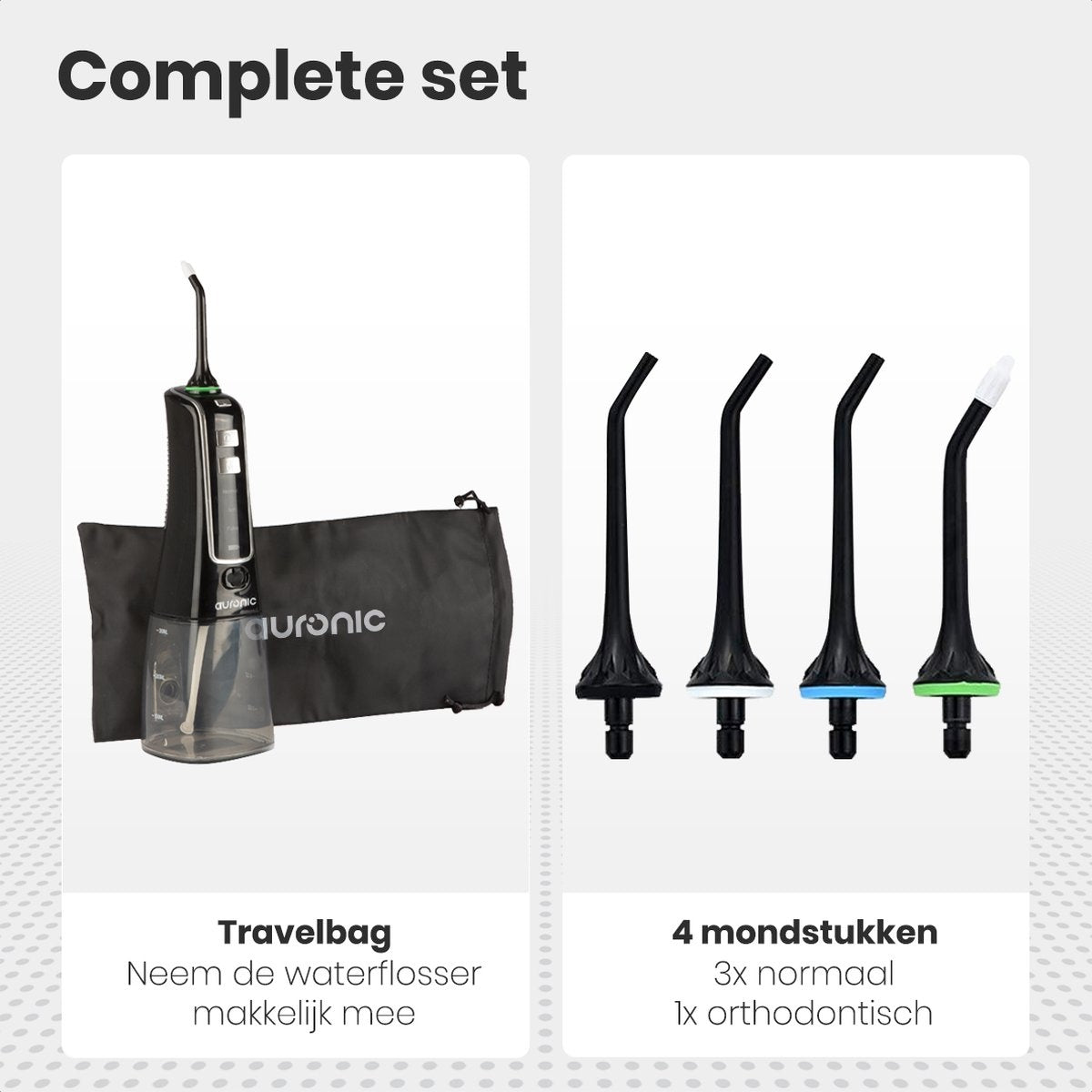 Auronic Water Flosser - électrique - bain de bouche - 3 étapes - 4 buses - 300 ml - noir