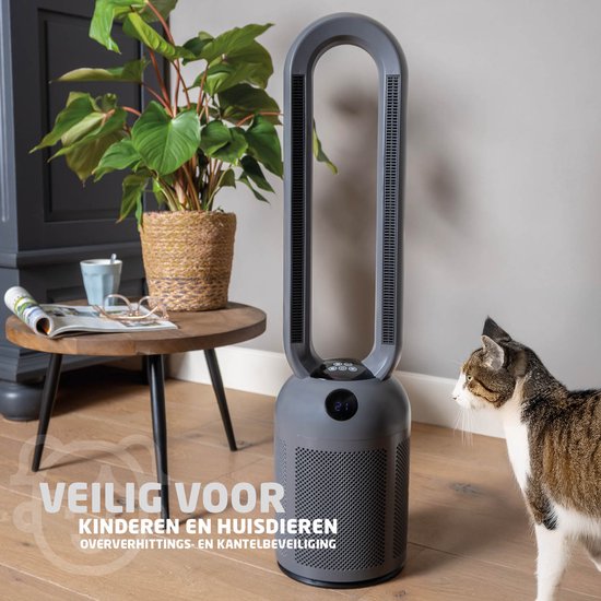 BREND BR-2243 Chauffage par ventilateur sans pales - 2200 Watts - sans pales - affichage LED - minuterie - oscillation - sans danger pour les enfants et les animaux - gris foncé