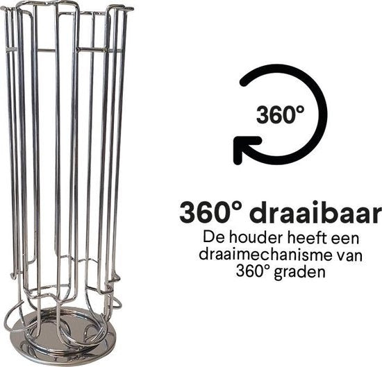 Zindoo Porte-capsules à café - Support pour tasses à café - 24 tasses - Capsule - Dolce Gusto - Rotatif - Café - Espresso - Support en métal - Antidérapant - Distributeur de tasses - Organisateur de blocs - Argent - Porte-capsules à café