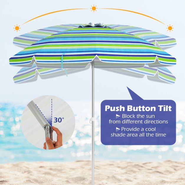 Costway Parasol de plage - inclinable et sac de transport inclus - 178 x 178 x 206 cm - bleu/vert