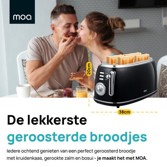 MOA Retro Toaster XL - 6 niveaux de chaleur - 4 sandwichs simultanés - 1500W - Fonction de réchauffage et de décongélation - Noir - T5B