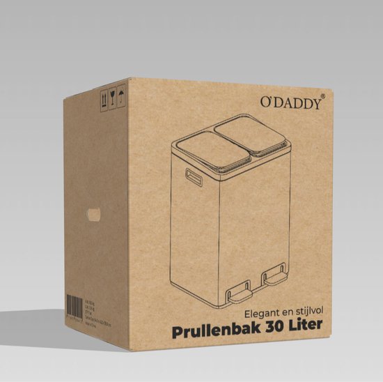 Poubelle de Tri – O'DADDY - 30 L – Double Compartiment – Poubelle à pédale – 2x 15L de capacité – Design compact – Métal – Noir