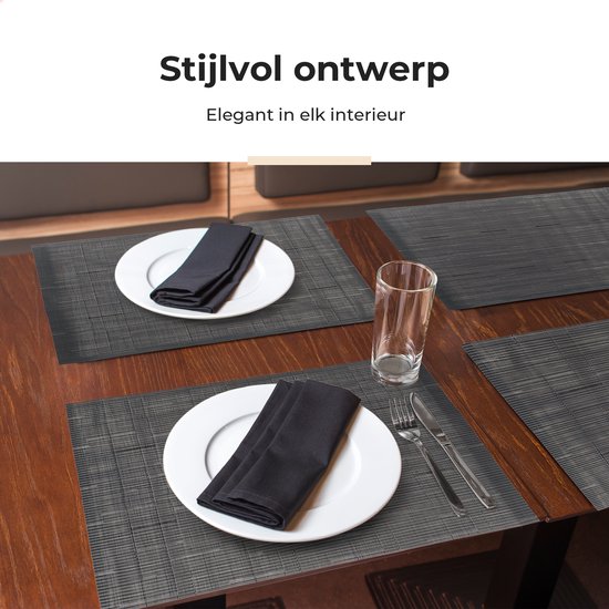 Sets de table Castagnola - Sets de table en plastique - Sous-verre - Sets de table en plastique et PVC - 6 pièces - 45 x 30 cm - Noir