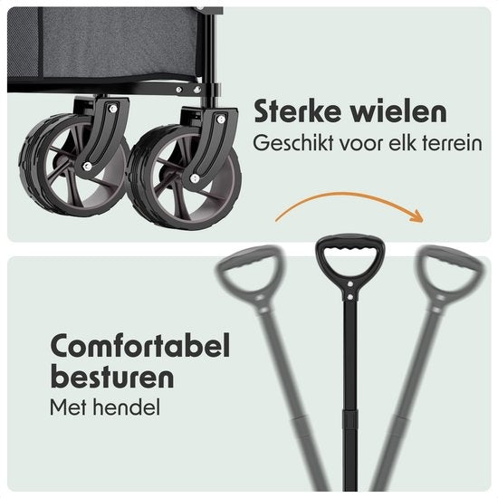 LifeGoods Bolderkar - XXL - Opvouwbaar - 300L - 150KG Draagkracht - Grijs