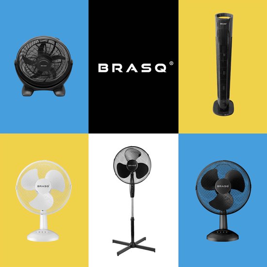 BRASQ Ventilateur trépied - 40 cm - Noir - Avec télécommande - Minuteur - Mode veille - Réglable en hauteur - Ventilateur silencieux - 40 Watts