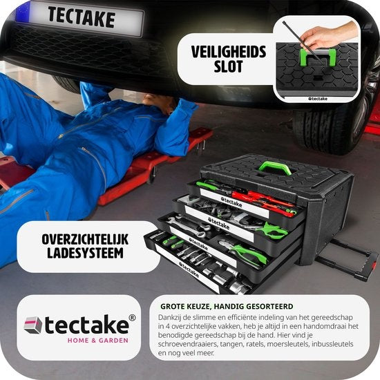 TecTake Valise à outils 401487 - 200 pièces - 4 tiroirs - Chariot