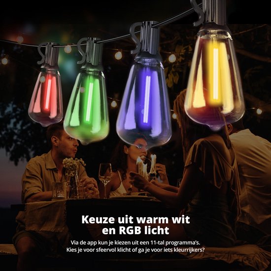 FlinQ Smart Light String Premium - Guirlande lumineuse LED pour l'extérieur - Eclairage de jardin - Cordon de 15 mètres - Guirlande avec lumières RGB - Atmosphere Lights / Partylights - Party Lights
