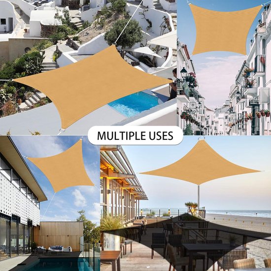 Voile d'ombrage rectangulaire - Protection UV - 1 pièce - Sable - 2x3m