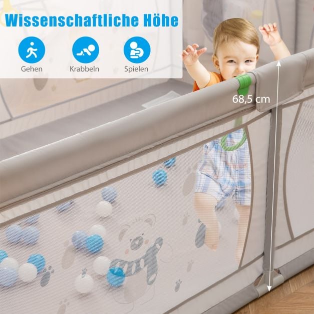 Coffre Coast Babybox avec 50 boules et 2 portes à fermeture éclair - Gris - 205 x 147 x 68,5 cm