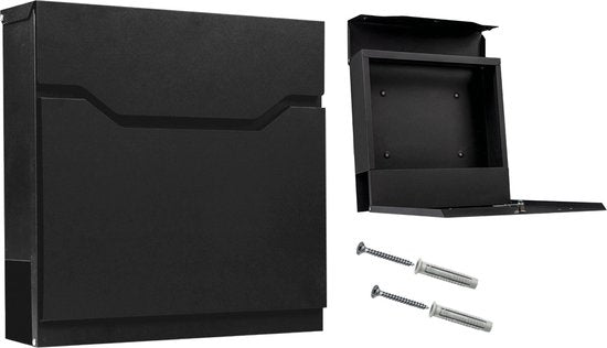 BRASQ Letterbox Premium Black - Boîte aux lettres murale - avec matériel de montage et 2 clés - avec compartiment à journaux et serrure - acier inoxydable
