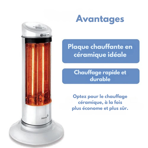 Chauffage halogène infrarouge - Plein air - 25 m2 - 1200W - H79cm - Blanc