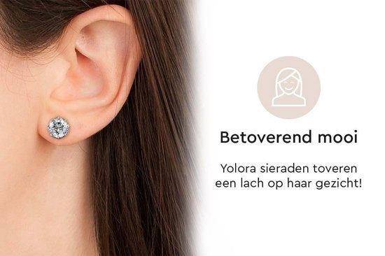 Yolora Boucles d'oreilles pour femmes - Cristaux ronds Kalpa Camaka - Argent - Plaqué or blanc 18K - Boucles d'oreilles pour femmes - Clous d'oreilles - Bijoux - Boîte cadeau de luxe - Boîte cadeau - Boîte cadeau - Bel emballage cadeau - Cadeau de fête de