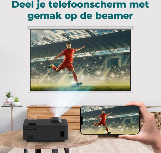 Spoused Beamer - Full-HD - 11 000 Lumens - Streaming depuis votre téléphone avec WiFi - Mini Beamer - Noir