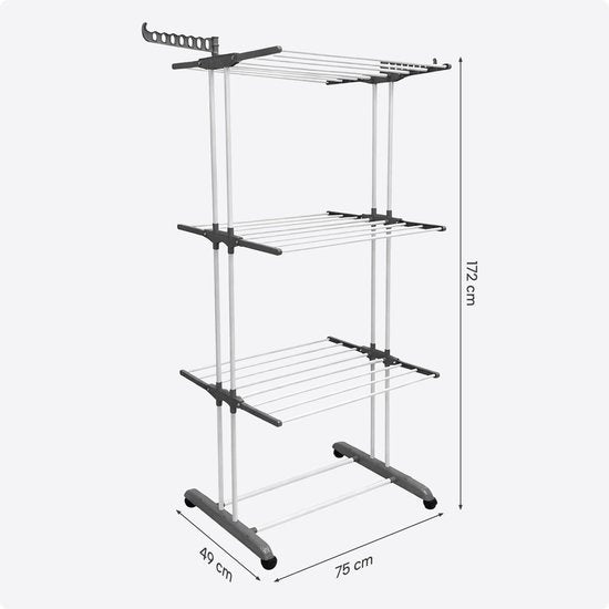 Séchoir à linge pliable avec roulettes - 6 étagères - Inoxydable - Utilisation à l'intérieur et à l'extérieur – Peu encombrant – Séchoir à linge XXL - BREND BR-2250