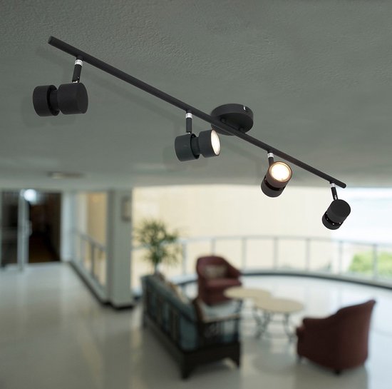 Spot Natasja 7904ZW : spot de plafond noir à 4 lampes en métal avec ampoules GU10 à intensité variable, largeur 90 cm - Steinhauer Design moderne