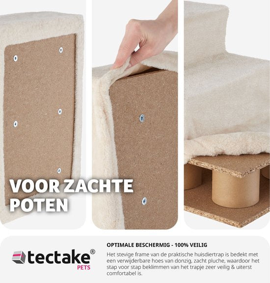 tectake® escalier pour chien ou escalier pour chat, escalier pour animaux de compagnie, aide à la pension avec housse lavable, marche extra plate, escalier pour canapé, lit ou voiture (beige, 37 x 45 x 34,5 cm, 3)