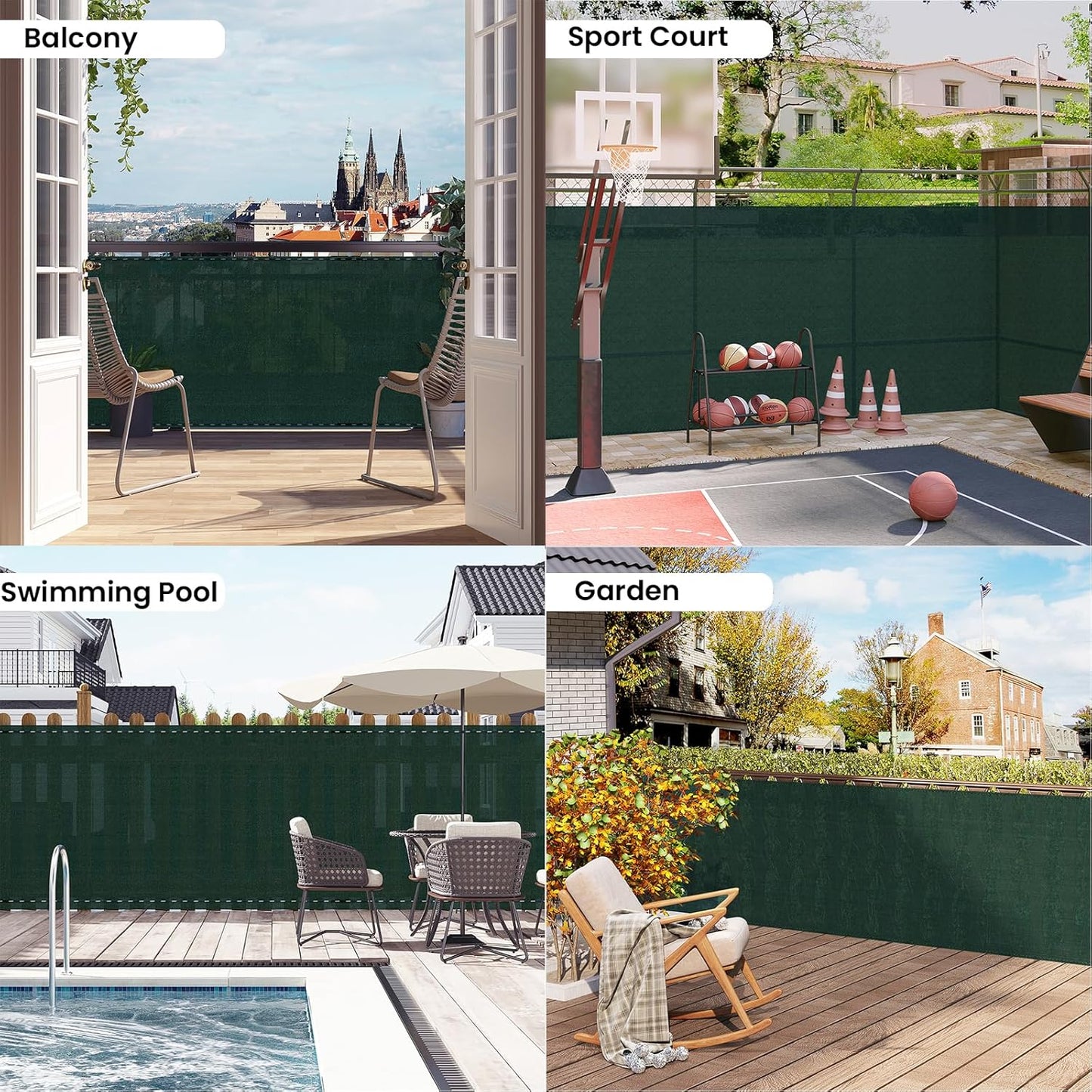 WOLTU Brise-vue - Brise-vue de balcon - Vert - 1 x 15 m