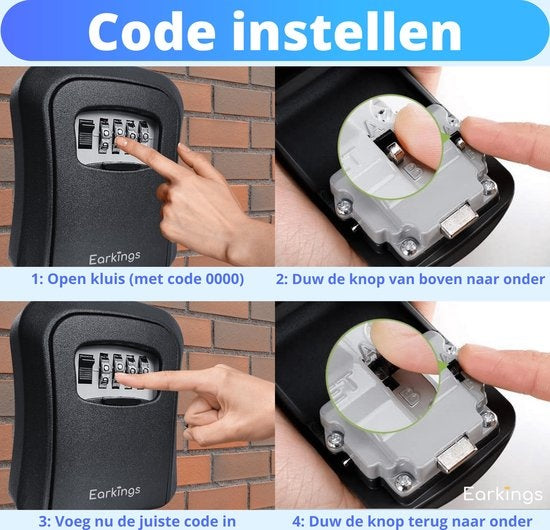 Coffre à clés - Coffre à clés avec code pour l'extérieur - Armoire à clés avec fixation murale - Earkings Coffre à clés avec serrure à combinaison noir