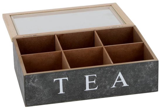 Daily Home : boîte à thé noire à 6 compartiments en MDF et verre pour ranger les sachets de thé