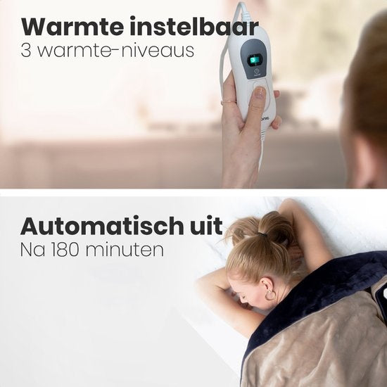 Couverture chauffante électrique - Auronic - 2 personnes - 3 niveaux - Avec minuterie - 200 x 180 cm - Bleu