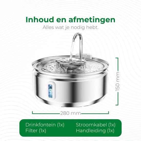 Selectedpets Abreuvoir pour chat en acier inoxydable - Abreuvoir pour chat - Filtre inclus - Capacité de 3,2L