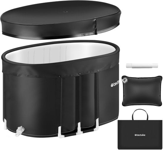 tectake® Baignoire de glace Espoo - Ice Bath - Baignoire avec siège - 105 x 70 x 66 cm - 375 litres - Baignoire de bain glacé pliable avec armature en aluminium et housse de protection - Triple isolation - Sac de transport et coussin d'eau inclus