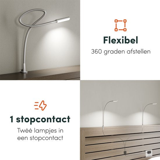 Nolt Lampe de lecture pour le lit - Veilleuse à intensité variable - 2 lampes de lit - Lampe de chambre à coucher - Lampes de lecture tête de lit - Lampe de lecture pour adultes