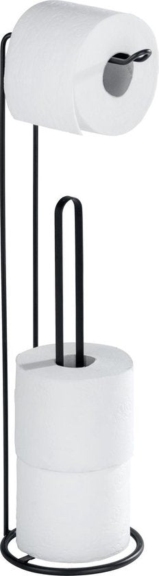 Porte-rouleau de papier toilette WENKO 2-en-1 Lugano, acier noir mat - Porte-rouleau de réserve - Porte-rouleau de papier toilette sur pied - Porte-rouleau de papier toilette sur pied - Noir