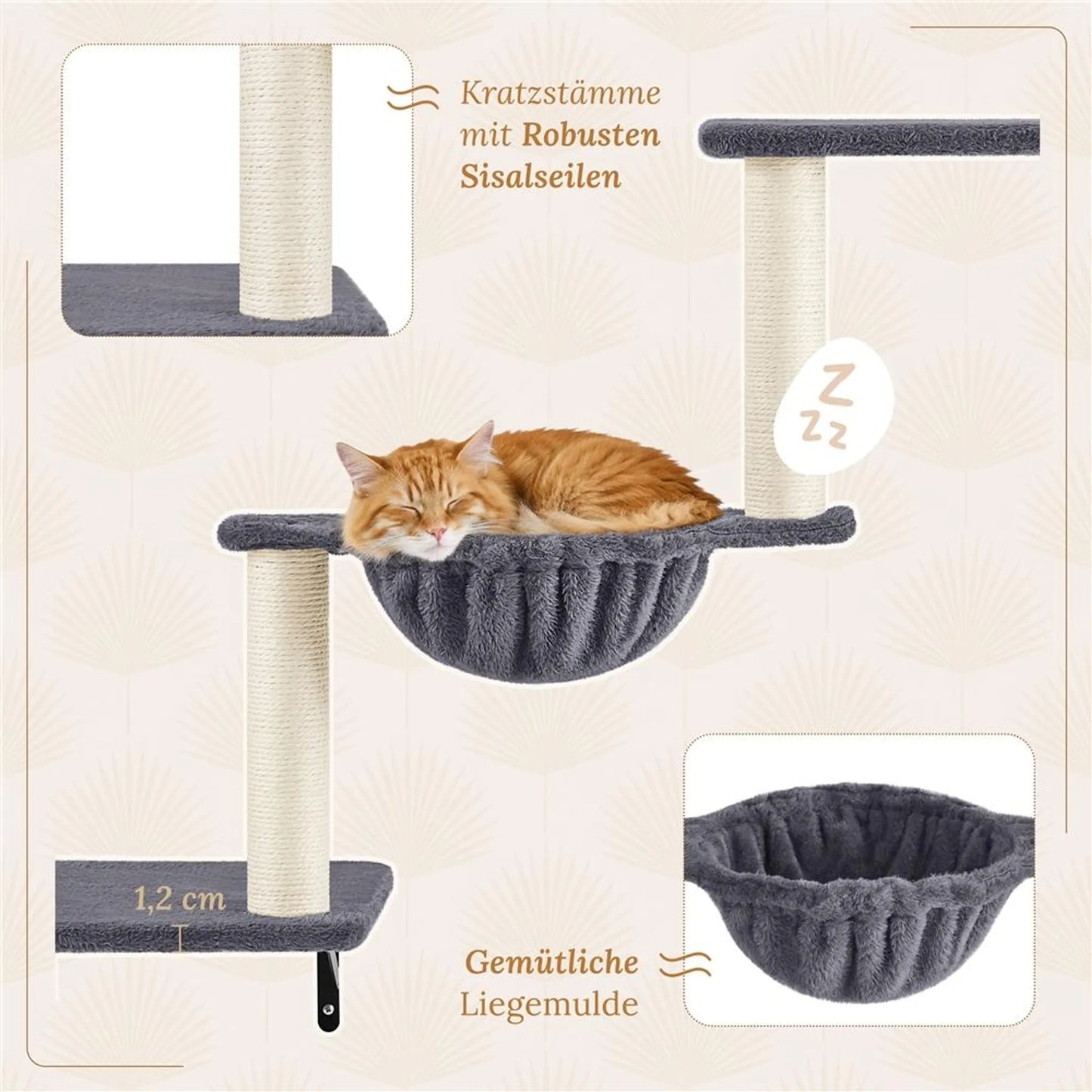 Yaheetech Meuble mural pour chat - 49 x 30 x 40 cm - équipé d'un terrier et d'un panier de couchage pour chat, de griffoirs en sisal et de plates-formes multiples - pour 1 à 5 chats - peluche et métal gris foncé