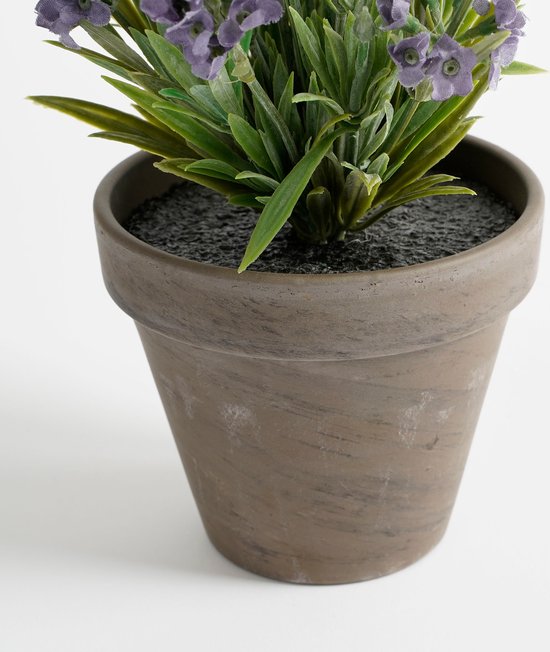 Mica Decorations Plante artificielle Lavendula/lavande - vert/violet - D22 x H33 cm - pot gris - plante d'intérieur - fleurs artificielles