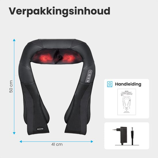 Auronic Shiatsu Massage Cushion - Electric - Cordless - Massage Devices - Neck and Shoulder Massage Device- Infrared - Black