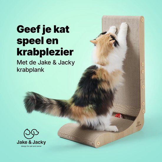Jake and Jacky Scratchboard for Cats with Playball - Scratching Post Cardboard - Scratching Board - Scratching Basket - Scratching Furniture - Cardboard Scratching Mat - Cat Basket - Cat Bed - 60x26.4x40 cm