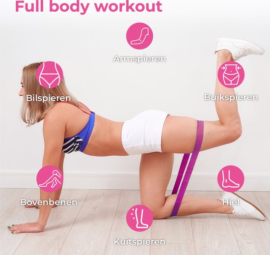 Nuvance - Resistance Bands Set Incl. Carrying Bag - 5 Piece Set - Resistance Band - Fitness Elastic - Incl. eBook - Pink