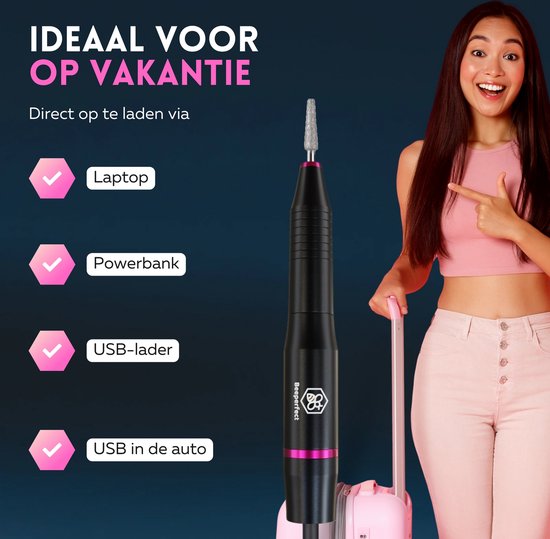 Beeperfect® Lime à ongles électrique - Routeur d'ongles - Ensemble manucure et pédicure - 12 embouts et 60 rouleaux de ponçage - 4 accessoires supplémentaires - Noir