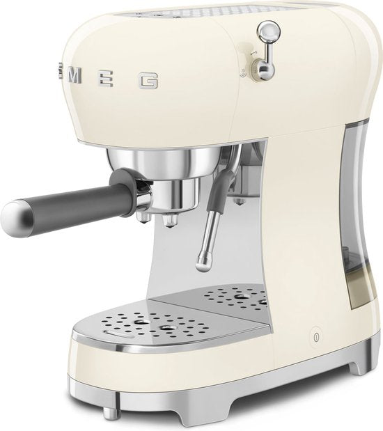 Machine à expresso manuelle SMEG ECF02CREU - Machine à piston - 15 bars - Thermobloc - Buse à vapeur - Compatible avec le café moulu et les dosettes E.S.E. - Style années 50 - Crème