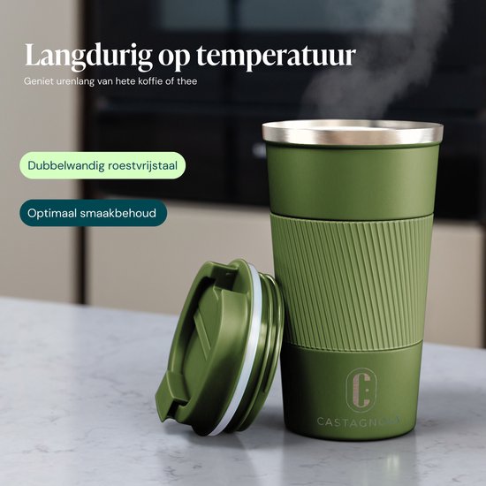 Mug isotherme Castagnola - Mug à café à emporter - Mug de voyage pour café et thé - Mug à thé - 510 ml - Acier inoxydable - Vert